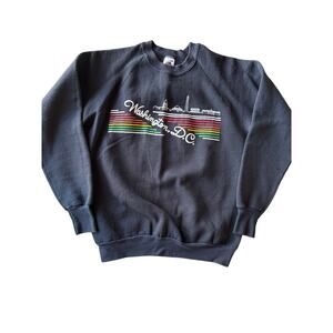 Vintage Washington D.C. Artwork Souvenir USA Made FOTL L Black Crewneck